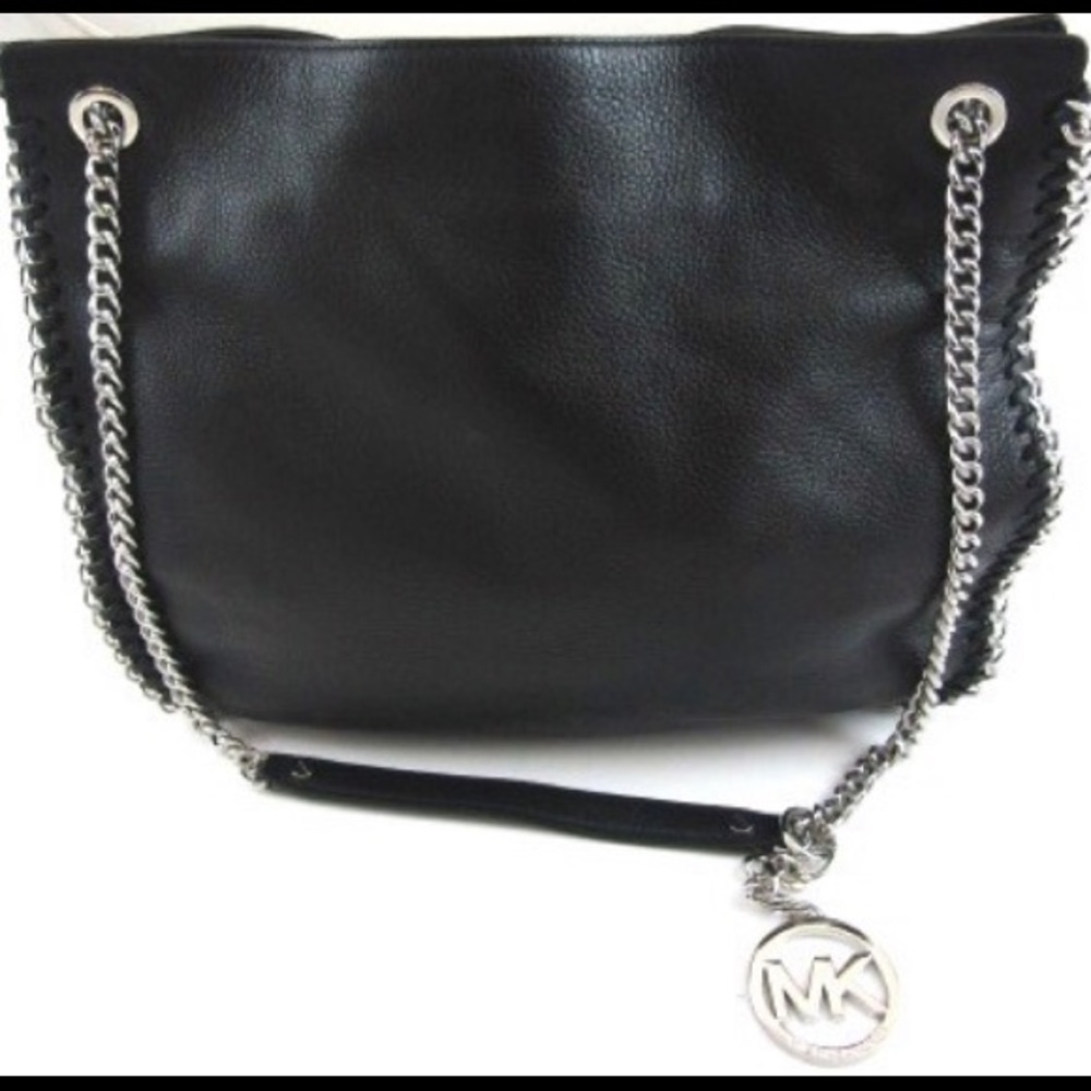 Michael Kors Black Leather Handbag with Chain Trim